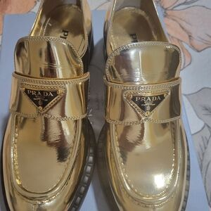 Prada Women's Metallic Gold Flats